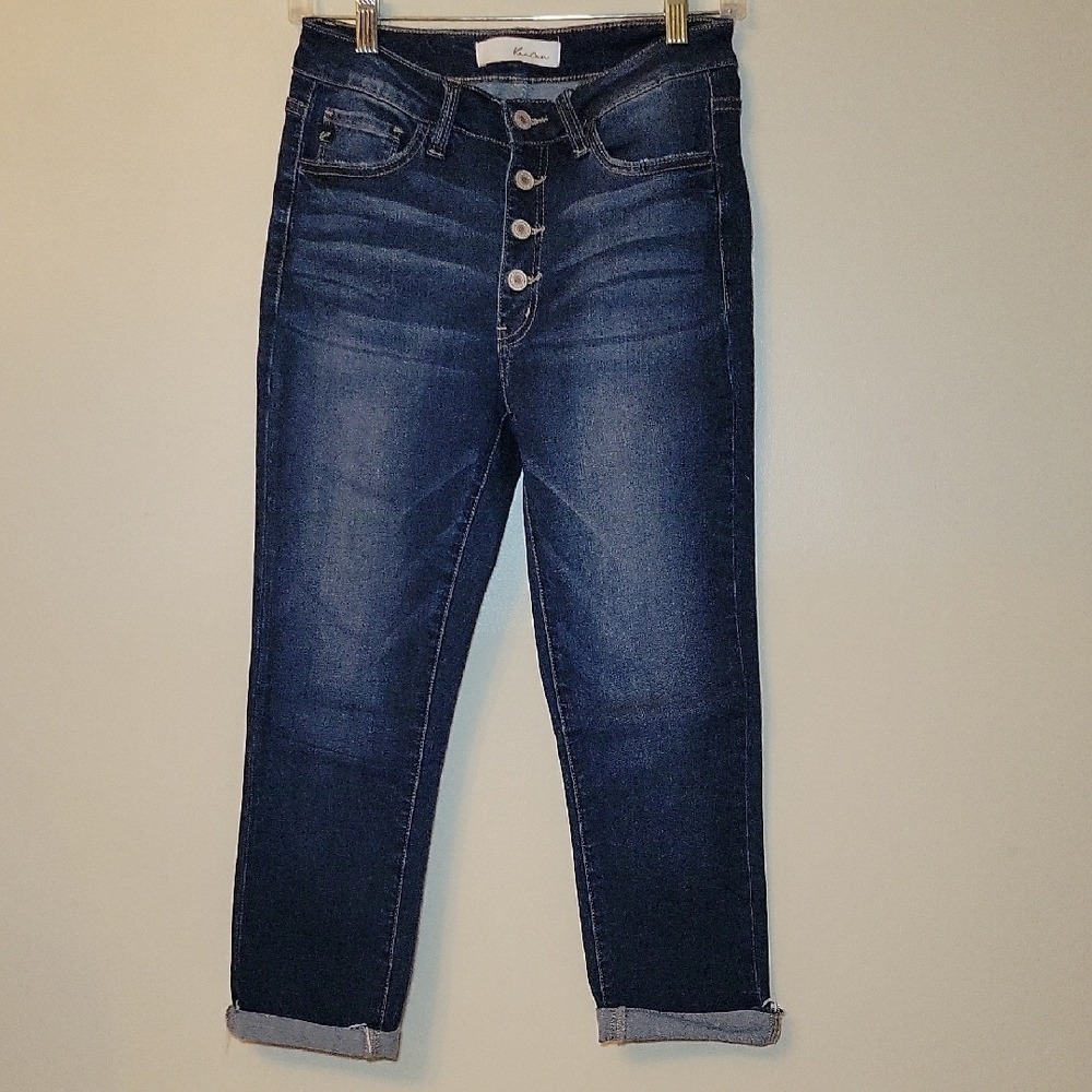 KanCan High Rise Button Fly Cropped Skinny Jeans Dark Wash Size 28